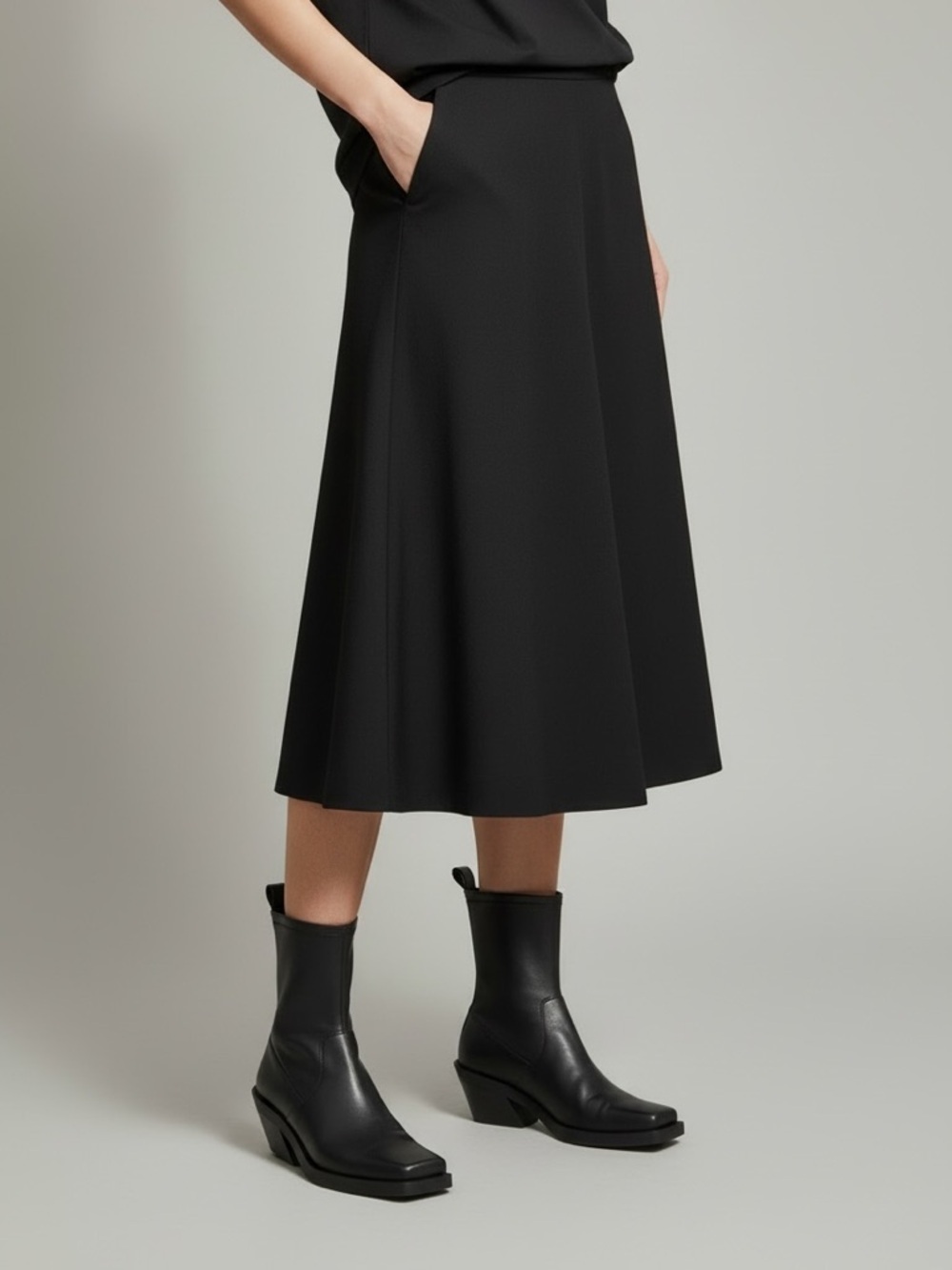 Zara Minimalist Black Square Toe Western Vegan Leather Heeled Boots 37